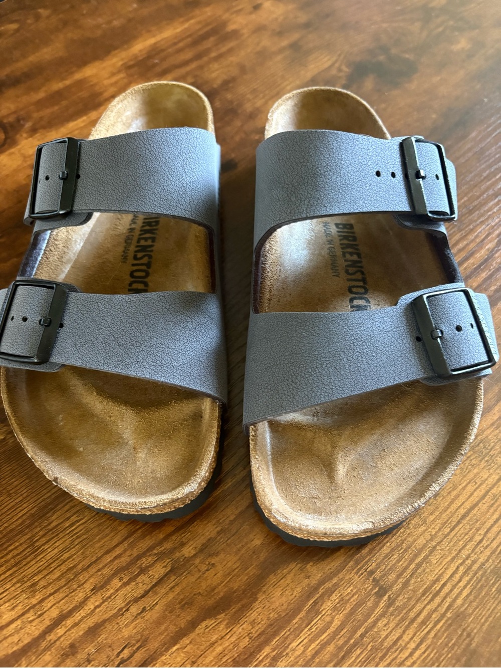 Birkenstock Arizona Sandals in Gray with Black Buckles